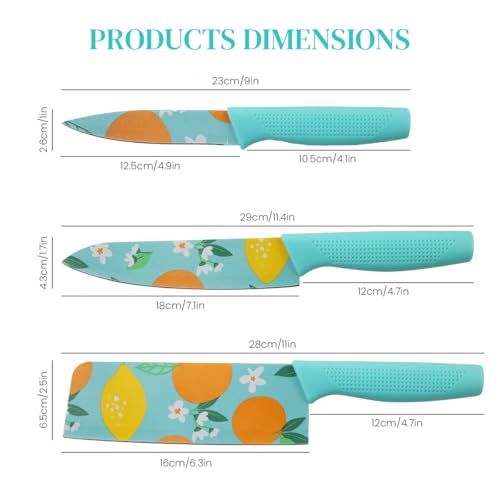Image of Zibuyu 3 Piece Kitchen Knife Set, High Carbon Stainless Steel Paring Knife for Kitchen Use with Non Stick, Non-Slip Handle, Coating for Fruit and Vegetable Cutting