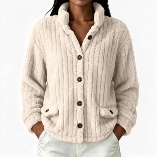 Sherpa Fleece Jacket Women Stand Collar Button Coat Travel Winter Daily Use - image 6
