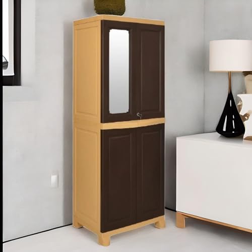 Image of Nilkamal Freedom Big 1 (FB1M) Plastic Wardrobe with Mirror|3-Year Warranty|Clothes Organizer|Shelves|Cupboard|Almirah for Home, Living Room, Bed Room|Adult & Kids|Weather Brown & Biscuit