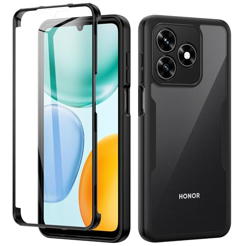 seacosmo for Honor X5C Plus Case X5c Cover with Screen Protector Full Body Shockproof Protection Armour Cover Slim Fit Bumper Protective Phone Case for Honor X5C/X5C+ Plus 4/5G- Black/Clear