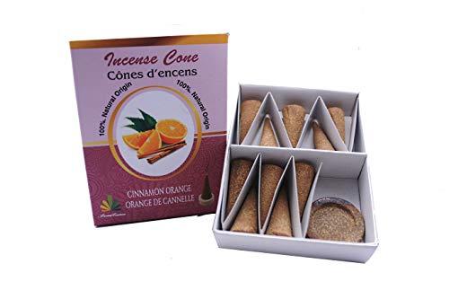 ** Cônes d'encens Parfum Cannelle-Orange - 100% naturels certifié par ICEA (Italie) - Fabrication Traditionnelle - 10 cônes + Support Cover