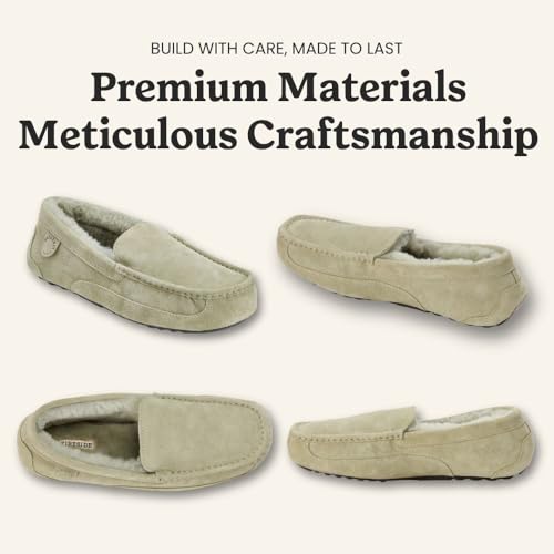 Image of Fireside By Dearfoams Men's Melbourne Genuine Shearling Moccasin Slippers, Memory Foam Sudede Loafers Slip-in House Shoes