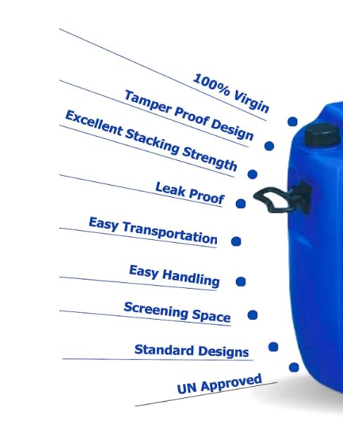 Image of Patel Enterprise 50 Liter HDPE Plastic Gallon Jerry Can - Water and Chemical Storage Container With Sealed Cap - Refillable Blue PVC Drum (Pack of 1)