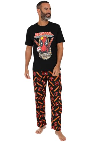 Marvel Conjunto de pijama largo Deadpool para hombre, Negro, XXL