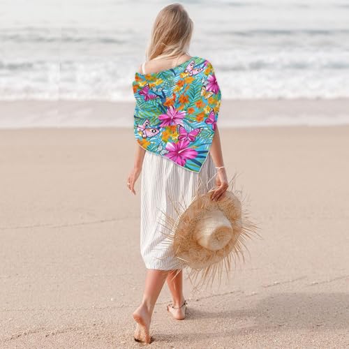 susiyo 35" Square Silk Scarf Exotic Flowers Butterflies Silk Like Head Scarf Lightweight Bandana Sleeping Hair Wrapping for Women 5