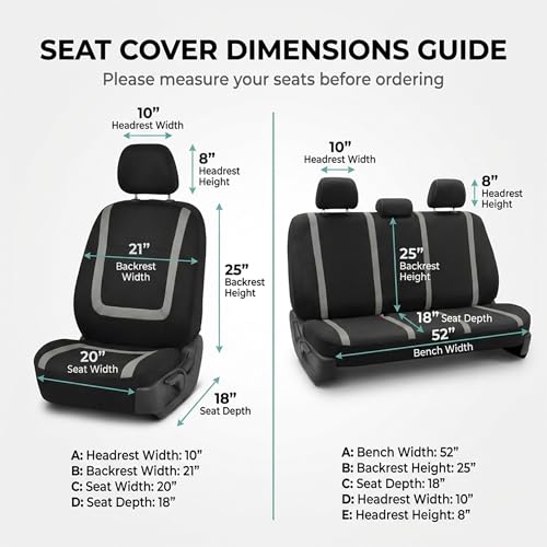 Image of FH Group Car Seat Covers Full Set Cloth - Universal Fit Automotive, Low Back Front, Solid Back, Washable Car Seat Cover for SUV, Sedan and Van Gray