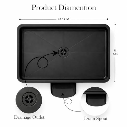 Image of AURAM Dish Drainer Tray Black - Kitchen Sink Drain Board - Water Drip Tray for Drying Utensils - Durable Plastic Dish Drying Base - Anti-Slip, Easy Clean, Large Capacity