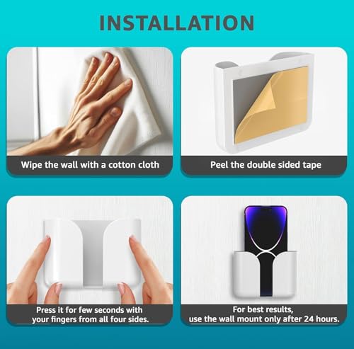 Image of WALLVIEW TECH Pack of 4 Wall Mount Self-Adhesive Wall Storage Mobile Holder | Mobile Phone Charging Bracket | Multipurpose Organizer Wall Mount Holder for Remotes,Phone (Multicolour)