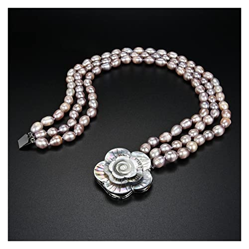 Shuntao Zaixia Jewelry 18Inch 3 Strands Natural Purple Rice Pearl Necklace Shell Flower Clasp For Women Fulfill #TOP1