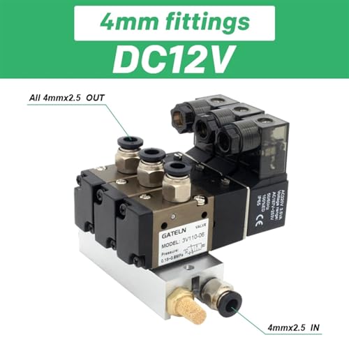 Collecteur de base pour électrovanne 3 ports avec silencieux et raccords rapides 4mm - 3