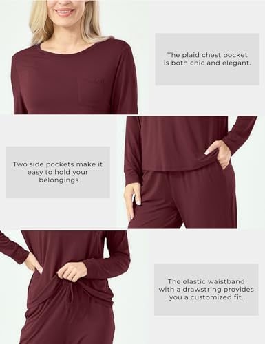 Image of GYS Bamboo Viscose Sleep Sets for Women Long Sleeve Crew Neck Pajama Sets with Pockets
