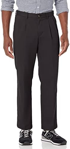 Amazon Essentials Men's Classic-Fit Wrinkle-Resistant Pleated Chino Pant (Available in Big & Tall), Black, 38W x 30L