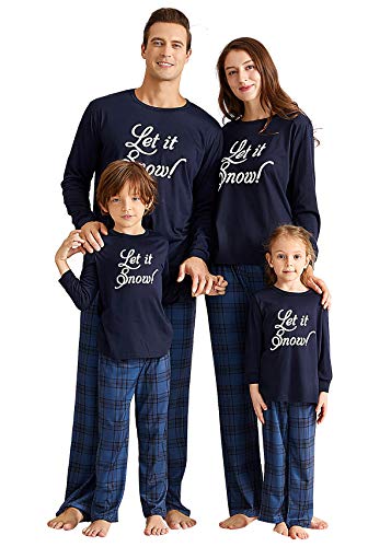 Yaffi Matching Family Pajamas Sets Christmas PJ's with Letter Printed Long Sleeve Tee and Plaid Pants Loungewear Women: XL