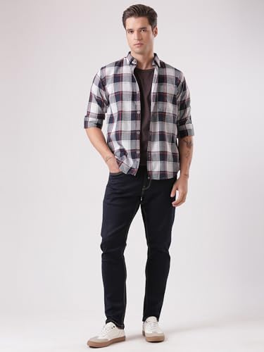 Image of TURMS Men's Casual Checks Shirts, Odor Control, Moisture Wicking, Button Down Collar, Cool Tech Cotton Fabric, Tailored Fit, Full Sleeve