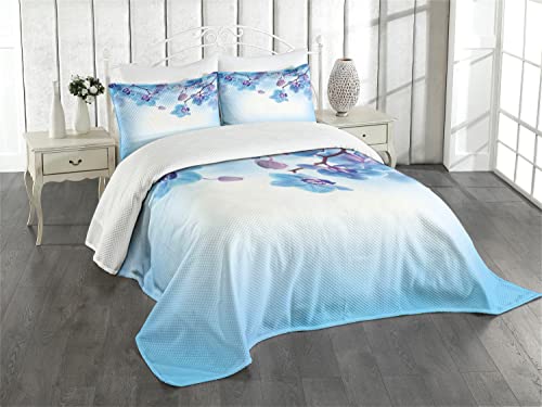 Ambesonne Orchid Flower Bedspread Set, Queen, Blue/Purple