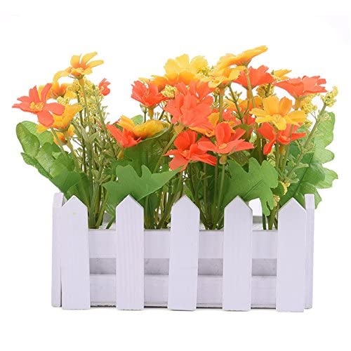 GlobalNiche® Sunred: Artificial Flowers Small Potted Plant Fake Chrysanthemum Set in Picket Fence fo Living Room Wedding Decoration