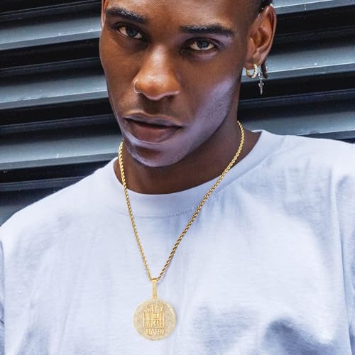 Iced Out Circle Chain Pendant Necklace for Men Women 14K White Gold Plated Bling CZ Diamond Round Coin Encourage Charm with 3mm 24" Rope Chain Hip Hop Fashion Jewelry4