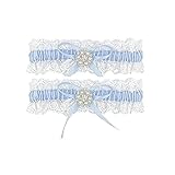 Blau Weisses Strumpfband für Hochzeit, elastisches Hochzeit Strumpfband mit Spitze und filigranen Strass-Steinen, Garters 100% Handgefertigt hochwertigen Design