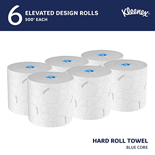 Kleenex® Hard Roll Paper Towels (54471), 2-Ply, With Elevated Design And Premium Absorbency Pockets™, For Blue Core Dispensers, White, (500'/Roll, 6 Rolls/Case, 3,000'/Case) #TOP1