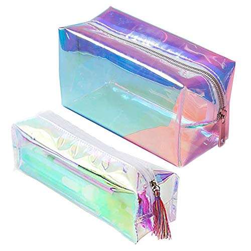 SUNSK Bolsa Cosmética Transparente Iridiscente Estuche de lápices láser Neceser de Maquillaje 2 Piezas Cover