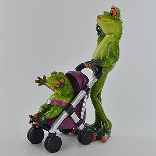 Comical Frogs - Strolling Small Resin Figurine Baby Parents Novelty Home Decor Joke Present Gift H17cm