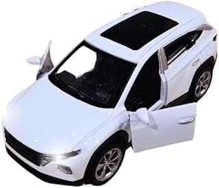 سيارة هونداي توكسون اس يو في مصبوبة بمقياس 1:36 مع اضواء وصوت - نموذج سيارة رياضية للاطفال من خليط معدني مصبوب - ابواب امامية مفتوحة - ابيض