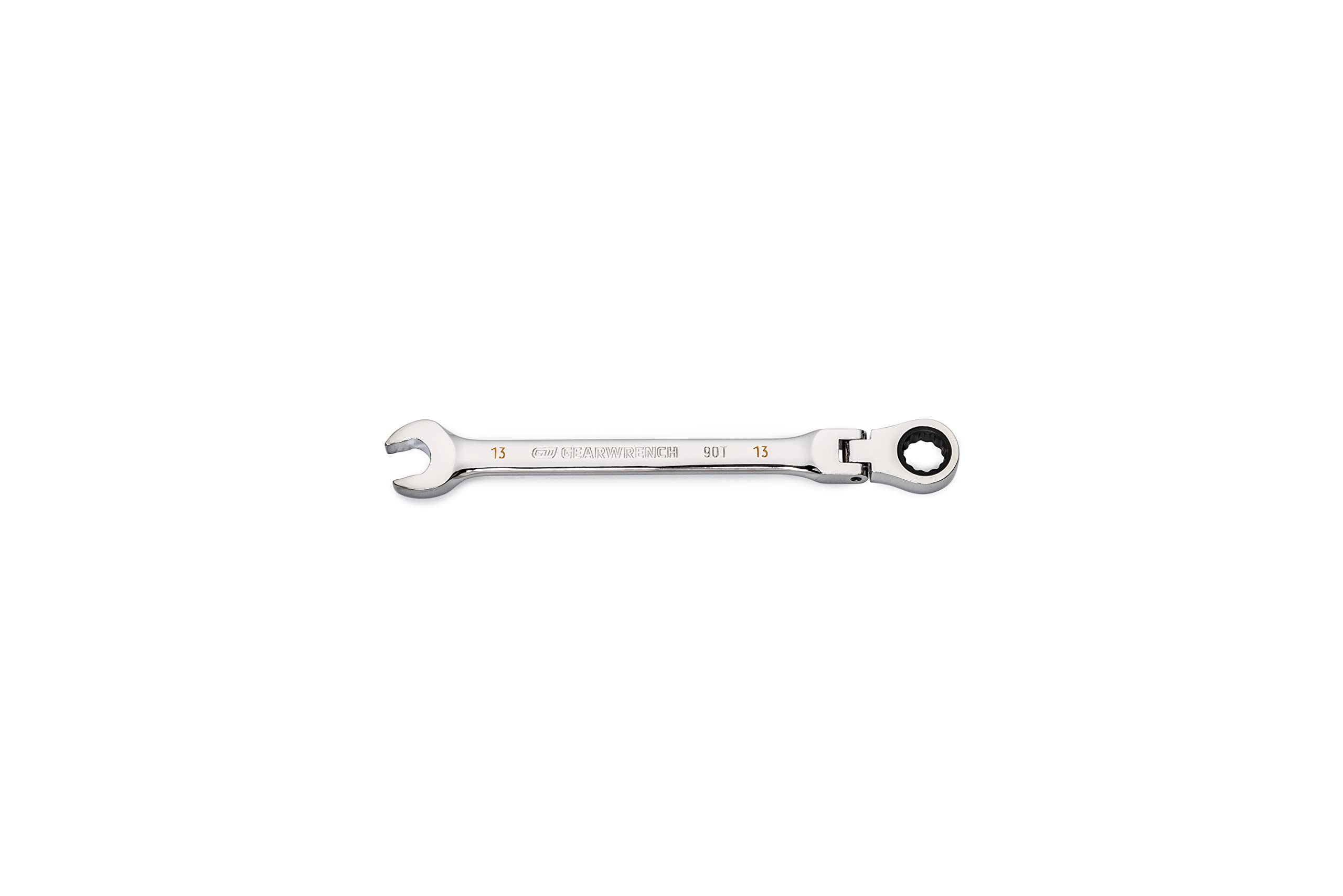 GearWrench 86713 - Llave combinada de trinquete de cabeza flexible de 13 mm, 4 grados, arco oscilante de 12 puntos