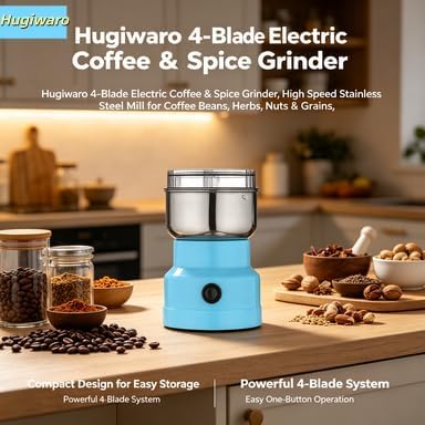 Electric Grinder, 300ml Large Capacity with High-Speed Blades, Food-Grade Transparent Cup for Coffee Beans, Nuts, Spices, Herbs - One-Touch Operation, Easy to Clean, 110V (Blue) image 3