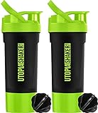 Classic Protein Mixer Shaker Bottle (24-Ounce Bottle) with Twist and Lock Protein Box Storage - Flip Cap and Tapered Spout - by Utopia Home (Green and Black)