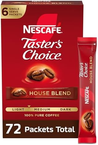 NESCAFE Taster's Choice, House Blend Light Medium Roast Instant Coffee, 12 boxes (72 packets)