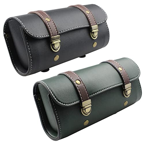 Bolsa de manillar para motocicleta Saddlebag, bolsa de horquilla de motocicleta de cuero PU hecha a mano, bolsa enrollable con correas para almacenamiento de herramientas miniatura 4