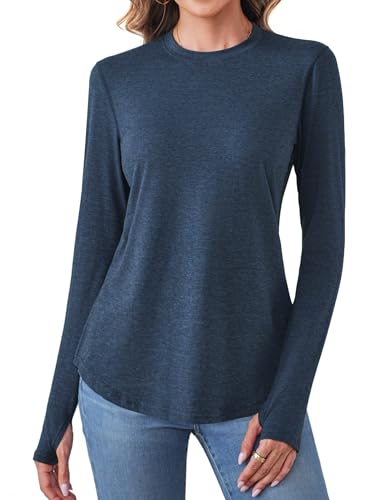 Wayleb Maglia Donna Manica Lunga Girocollo Basic Top Morbida Elasticizzata Casual Sottogiacca Donna per Autunno Inverno Ufficio Tempo Libero, Blu Navy XL