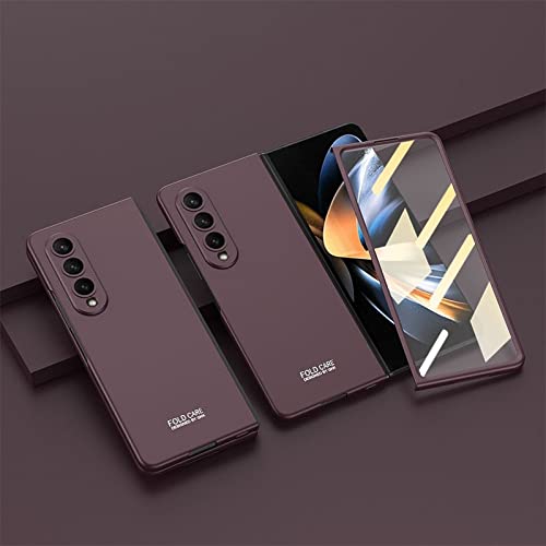 Coque Samsung Galaxy Z Fold 4 en verre trempé ultra mince couleur vin rouge chic