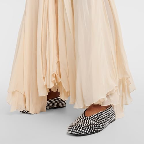 Image of Arqa Crystal-Embellished Mesh Flats Rhinestone Ballet Flat Slip On Ballerina Shoes Comfortable Casual Gauze Shoe