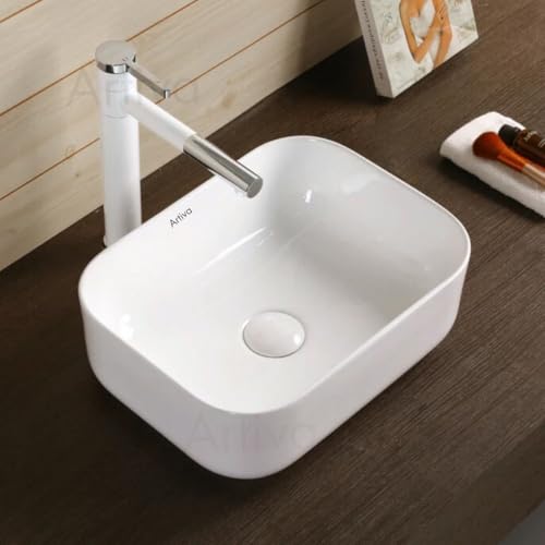 Image of Artiva White Tabletop Wash Basin For Bathroom (12x16 Inch) | Medium Ceramic Wash Basin Bathroom | Rectangle Shape