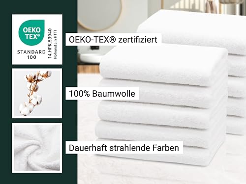 ZOLLNER 10er Set Handtücher in 50x100 cm - saugstarke und weiche Duschtücher in weiß - mit praktischem Aufhänger - waschbar bis 95°C - Baumwolle - Hotelqualität