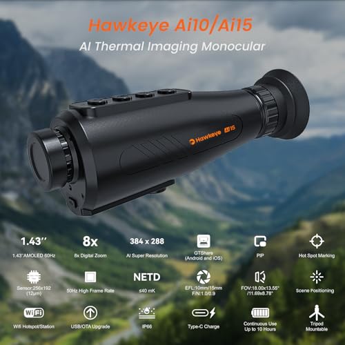 Image of AI15 Thermal Monocular, AI Super Resolution 384x288 Imaging, 50Hz Thermal Imaging Monocular with 1.43 inch AMOLED, 8X Digital Zoom, 10+H Battery, 32GB WiFi App for Hunting & Wildlife