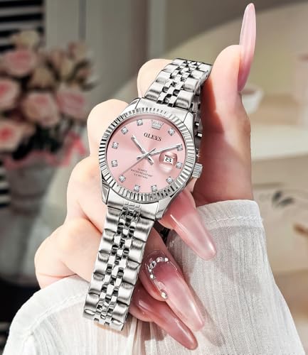 Image of OLEVS Gold Watches for Women Original Luxury Small Square Diamond Wrist Watch Analog Quartz Stainless Steel Waterproof Stylish Ladies Watch Date