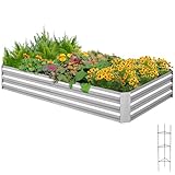 Quictent Hochbeet Metall Pflanzbeet,Frühbeet Ohne Boden für Garten,Gartenbeet 180 x 90 x 30cm,Frühbeet Pflanzkübel mit Tomatenkäfigen,Silber
