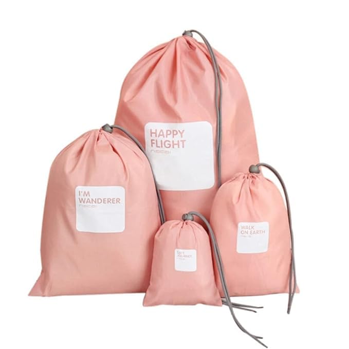 4 pcs Waterproof Shoe & Laundry Bag | Travel Drawstring Bag | Underwear/Makeup Storage Pouch | Clothes Storage Organizer | Packing Luggage Bag for Shoes-picture-17