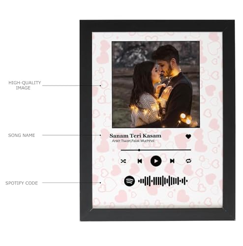 Image of Big Spotify Photo Wood Wall Mount Frame - Personalized Picture Music Frame for - Heart Background Spotify Song QR Code With Your Photo, Peach & White, 10x15 Inch
