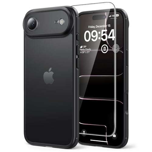 Image of TAURI for iPhone Air Case, with Screen Protector, Matte Black | Full Camera Protection, Anti-Yellowing Military-Grade Protection Shockproof Slim Phone Case for iPhone 17 Air