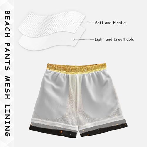 Pigsaly Boys Swim Trunks Dark Mustard Yellow Amber Gradient Flashing Glitter Boys Board Shorts Swimsuit Swimwear 5T4