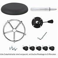 WKWKER Ergonomischer Rollhocker PU-Lederhocker auf Rädern Drehbare höhenverstellbare Sitzhocker Stuhl für Küche Entwurfssalon Labor Büro Massagehocker (Grau) – Ansicht 7