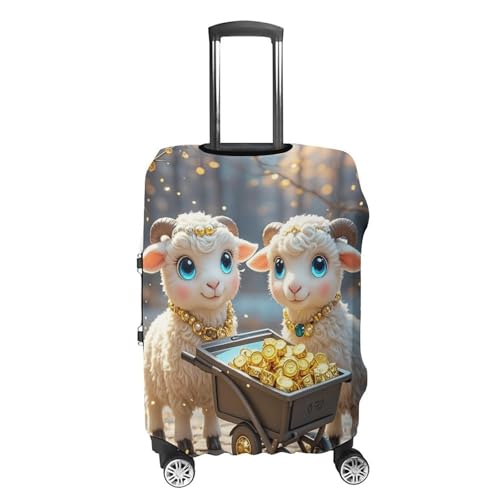 Little Lamb Brings Wealth Luggage Cover, Elastic Luggage Protector Fits 19-32in Suitcases, Washable & Anti-Scratch Suitcase Cover for Men Women XL4