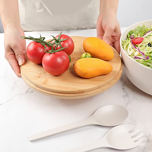 Ecoway Bamboo Salad Bowl With Lid, Bamboo Fiber Serving Bowls Large With Natural Solid Bamboo Lid, Salad Mixing Bowl Set With Servers Set For Salad, Fruits, Vegetables And Pasta (White, 9.8Inch) #TOP5