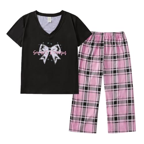 Image of YIJIU Women Soft Comfy Pajamas Cute Cat Short Sleeve Capri Pants PJS Set