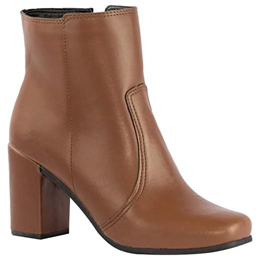 Coturno Salto Alto Grosso Confortável Bota Cano Curto Zíper BBQ1 caramelo38