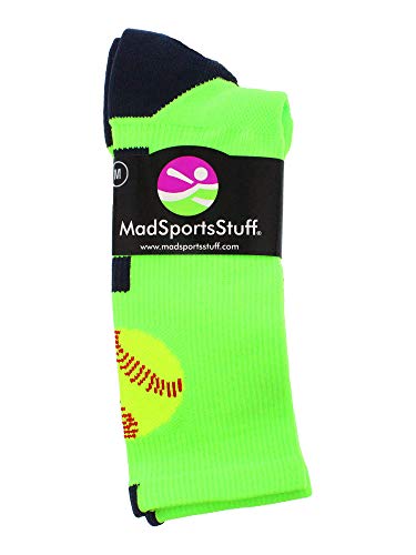 MadSportsStuff Softball Logo Crew Socks (Neon Green/Navy, Small)2