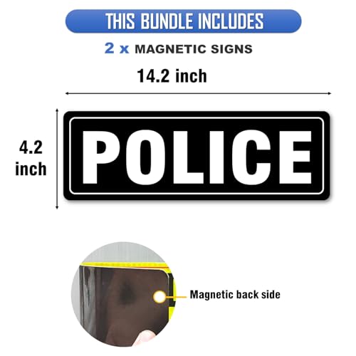 Image of 2 PackPolice Sign Magnet, Black Police Car Magnetic Sign for Off Duty Officers 14.2 inchx4.3 inch